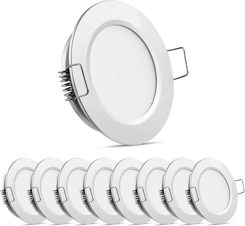 Obeaming 8 Pack 12 Volt LED Puck Light RV Recessed Mount Ceiling Light 2.75” 12V Down Light for Camper Van Truck Boat Interior Ceiling Kitchen Cabinet Lighting CRI 93 (Silver/Cool White) - Image 1